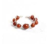 Anneau De Pierre Tresse De Fil De Cuivre Jaspe Rouge Bague en Pierre Naturelle Couleur Argent Bague D'Ouverture Réglable Déclaration Boho Bagues Simples Cadeau Saint Valentin pour Femme Petite Ami