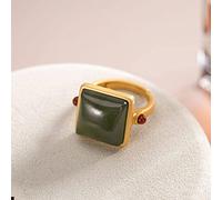 Anneau De Pierre Vert Jade Bague en Pierre Naturelle Femmes Bague D'Ouverture Réglable Carrée Vintage Déclaration Anneaux Cadeau De Fête De La Saint-Patrick Bijoux pour Femme Petite Amie Maman