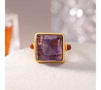 Anneau De Pierre Violet Jade Bague en Pierre Naturelle Femme Bague D'Ouverture Réglable Carrée Vintage Déclaration Anneaux Cadeau De Fête De La Saint-Patrick Bijoux pour Femme Petite Amie Maman