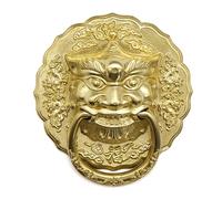 Anneau de porte antique en cuivre pur à motif tête d'animal, poignée style chinois, anneau rétro bois(Brass,14.5cm)