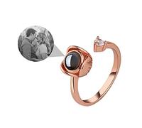 Anneau de Projection Photo Personnalisé Bague Je t'aime en 100 Langues Bagues en Argent Sterling 925 avec Photo Bague Ajustable Ouverte Fleur Cadeau de Bijoux pour Femmes Filles