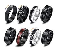 Anneau de tourniquet en acier inoxydable pour hommes, 8 Pcs anneaux de bande Fidget noir Anneaux d'anxiété Cool Twisted Chain Bagues pour hommes Jeu de bagues tournantes noires pour hommes femmes (60)