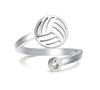 Anneau de Volleyball pour Femmes Hommes Acier Inoxydable Anneaux de Volleyball Réglables Bijoux de Sport Cadeaux pour Joueur fille Sports Fans Coach Team (Argent)