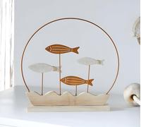 Anneau décoratif "Banc de poissons" en métal aspect rouille & bois, anneau métallique avec pied à poser, couronne décorative