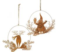 Anneau décoratif de Noël Renne & Père Noël, set de décoration en métal rouillé Ø18cm