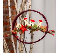 Anneau décoratif rouge rouge foncé Jute Couronne de porte Décoration de fenêtre Ø30cm 2 pièces Set
