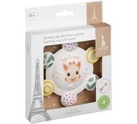 Anneau dentition sonore SOPHIE LA GIRAFE Caoutchouc 6 textures Blanc/crème, jaune, violet, vert et orange