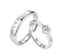 Anneau d'éternité Anglets de mariage gravés Couples hommes et femmes, bandes ajustées en sterling pour couple, ronde avec un ensemble de bagues de fiançailles cardiaques
