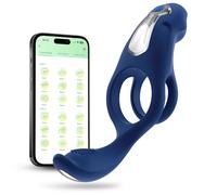 Anneau Double Vibrant en Silicone Contrôlé par Application - Aide à l'Érection pour Hommes & Jouet pour le Plaisir en Couple, Modes de Vibration Ajustables, Silicone Sûr, Bleu