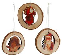 Anneau en bois avec motif de Noël 6pcs - Matériaux naturels, Décoration, Arbre de Noël, Décoration de fenêtre