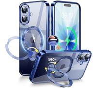 [Anneau en Métal CD& 360° Rotation Support Invisible] Coque Magnétique pour iPhone 17 [Compatible Magsafe] [Pare-Chocs Antichoc Galvanisé] Coque Fine Transparente avec Support - Bleu Intense
