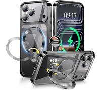 [Anneau en Métal CD& 360° Rotation Support Invisible] Coque Magnétique pour iPhone 17 Pro Max [Compatible Magsafe] [Pare-Chocs Antichoc Galvanisé] Coque Fine Transparente avec Support - Noir