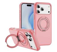 [Anneau en métal et support invisible de rotation à 360°] Coque magnétique pour 17 Pro Max [Pare-chocs galvanisé] [Compatible avec MagSafe] Coque avec support pour homme et femme (rose, 17 Pro Max)