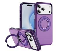 [Anneau en métal et support invisible de rotation à 360°] Coque magnétique pour 17 Pro Max [Pare-chocs galvanisé] [Compatible avec MagSafe] Coque avec support pour homme et femme (violet, 17 Pro Max)