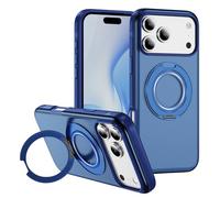 [Anneau en métal et support invisible de rotation à 360°] Coque magnétique pour 17 Pro [Pare-chocs galvanisé] [Compatible avec MagSafe] Coque avec support pour homme et femme (bleu, 17 Pro)