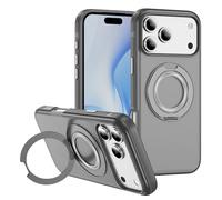 [Anneau en métal et support invisible de rotation à 360°] Coque magnétique pour 17 Pro [Pare-chocs galvanisé] [Compatible avec MagSafe] Coque avec support pour homme et femme (gris, 17 Pro)