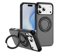 [Anneau en métal et support invisible de rotation à 360°] Coque magnétique pour 17 Pro [Pare-chocs galvanisé] [Compatible avec MagSafe] Coque avec support pour homme et femme transparent (noir, 17 Pro