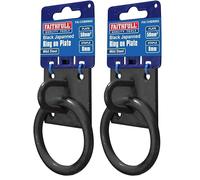 Anneau Faithfull 8 mm sur plaque - Support de corde en acier laqué noir avec base pré-percée (50 x 50 mm) pour remorques, vélos, hamacs et étendoirs à linge (Lot de 2)