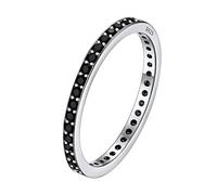 Anneau Fine Zircone Pierre Femme Argent 925 Bague Silver Ring Zirconium Entourne Mignon Cristal Chaine Doigt Fille BFF Largeur 2mm Zironc Noir-Tourné 67 Cadeau Noël Fête des Mères Saint Valentin