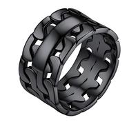 Anneau Homme Fiançailles Couples Bague en Chaine Cubain Large-Noir 62 Mariage Doigt Femme Gros Maille Garçon Acier Inoxydable Bijoux Cadeau Saint Valentin Noël Anniversaire