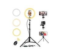 Anneau Lumière 26cm Ring Light Selfie avec 2 Trépieds,Télécommande Bleutooth,3 Eclairages + 160cm Support Ringlight YouTube Live
