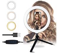 Anneau Lumineux avec trépied, dimmable 3 Modes d'éclairage et 10 luminosité Selfie Desk Makeup Light avec Support de téléphone Portable USB Live Streaming Circle Light pour la Photographie