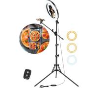 Anneau Lumineux avec Trépied, Double Emplacement pour Smartphones, Support de Caméra Aérien avec Anneau Lumineux, Support téléphone avec Ring Light pour Cuisine/Créateurs de Contenu/Vlogging/DIY