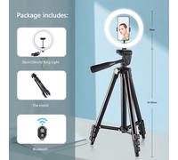 Anneau Lumineux avec Trépied pour Photographie,Lampe pour Selfie avec Téléphone Mobile,Télécommande,Support pour Vidéo,Youtube,26cm de Diamètre - Type 26CM Light 102Cm-BK