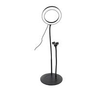 Anneau Lumineux D.20 cm avec Support téléphone Universel sur Pied métal séparable. 3 Modes Couleurs et 10 Modes de luminosité. Connexion Via Port USB. Noir