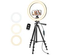 Anneau lumineux de 25,4 cm avec support et support de téléphone, anneau lumineux LED à intensité variable pour photographie/selfie/enregistrement vidéo/maquillage/diffusion en direct, compatible avec