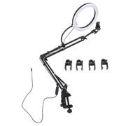 Anneau lumineux de 26 cm, support de téléphone, épaisseur de pince maximale de 5 cm, éclairage annulaire de bureau avec pince pour le maquillage, la beauté, la cuisine, la