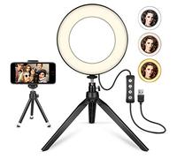 Anneau Lumineux de 6 Pouces avec trépied rétractable, Rotation à 360 °LED Ring Light avec 3 Modes d'éclairage& Fonction de contrôle à Distance, pour Maquillage/Vidéo/Selfie/Youtube