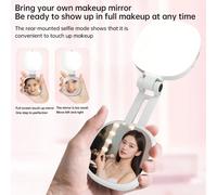 Anneau lumineux de selfie magnétique avec miroir, lumière de remplissage LED mini pliable et extensible, lampe portable à intensité variable pour la diffusion en direct/l'enregistrement vidéo/le maqui