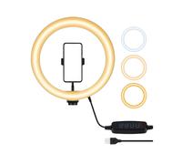 Anneau lumineux led avec support smartphone pour trepied - 3 couleurs déclairage avec intensité réglable - Fixation femelle pour vis 1/4 (standard photo 6.35mm) - Branchement USB-A