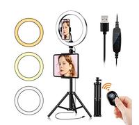 Anneau Lumineux LED avec Support Téléphone Portable, avec Trépied Réglable et Alimentation USB Kit D'éclairage Annulaire pour Youtube, Photographie,Tikto (8in)