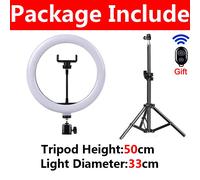 Anneau lumineux LED avec trépied de 50cm et télécommande,intensité variable,3 modes d'éclairage,lampe annulaire pour photographie,vidéo en direct Tiktok,maquillage -D-33cm