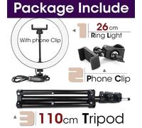 Anneau lumineux LED avec trépied pour selfie,support de téléphone,lampe photo,éclairage annulaire pour diffusion vidéo en direct -26cm and 110cmTripod