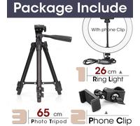 Anneau lumineux LED avec trépied pour selfie,support de téléphone,lampe photo,éclairage annulaire pour diffusion vidéo en direct -26cm and 65cm Tripod