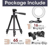 Anneau lumineux LED avec trépied pour selfie,support de téléphone,lampe photo,éclairage annulaire pour diffusion vidéo en direct -16cm and 65cm Tripod