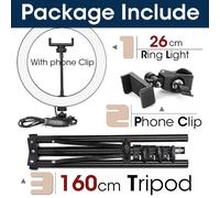 Anneau lumineux LED avec trépied pour selfie,support de téléphone,lampe photo,éclairage annulaire pour diffusion vidéo en direct -26cm and 160cmTripod
