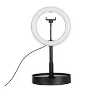 Anneau lumineux LED de 25,4 cm alimenté par USB, réglable, pliable, avec support de téléphone portable, base en forme de disque