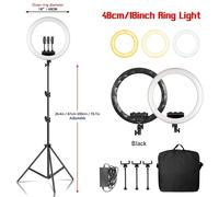 Anneau lumineux LED pour selfie de 18 pouces / 45 cm avec support de microphone, éclairage d'appoint, charge USB, accessoire lumineux, trépied pour maquillage et diffusion en direct E U-tripod