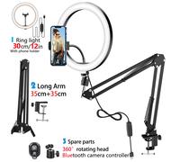 Anneau lumineux LED pour selfie,support de téléphone avec bras pliant,lumière de remplissage circulaire,trépied à intensité variable,éclairage annulaire de photographie pour le st - Type 12in light #B