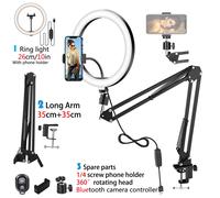 Anneau lumineux LED pour selfie,support de téléphone avec bras pliant,lumière de remplissage circulaire,trépied à intensité variable,éclairage annulaire de photographie pour le st - Type 10in Light #B