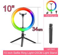 Anneau Lumineux LED RGB avec Trépied de 160cm/175cm,Éclairage Annulaire à Intensité Réglable de 10,12 et 14 Pouces,pour Studio Photo,Téléphone et Bureau - Type 10 inch 20cm RGB