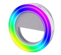 Anneau Lumineux Portable, diamètre de l'anneau 8.5cm, 16 LEDs, lumière Blanche et RGB, Batterie Rechargeable de 150mAh intégrée, Fixation en Pince