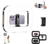 Anneau lumineux portable rechargeable pour selfie - Lumière de remplissage réglable, anneau lumineux carré sans fil avec batterie de 4000 mAh, stabilisateur vidéo pour téléphone, appareils photo