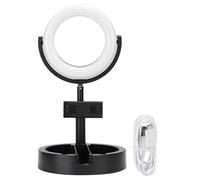 Anneau lumineux pour selfies avec base de rangement, 3 tons d'éclairage, pliable, portable, angle réglable, intensité lumineuse variable, support