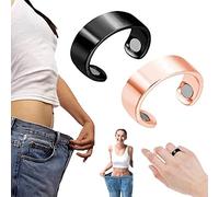 Anneau magnétique thérapeutique pour drainage lymphatique, anneau magnétique en cuivre, ouverture réglable, bague détox lymphatique pour homme et femme (#A, or rose + noir)