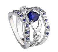 Anneau Menottes Bagues Ring Fashion 3Pcs Silver Claddagh Set Bijoux Anneaux Organisateur Jouets Bagues (Blue, 6)